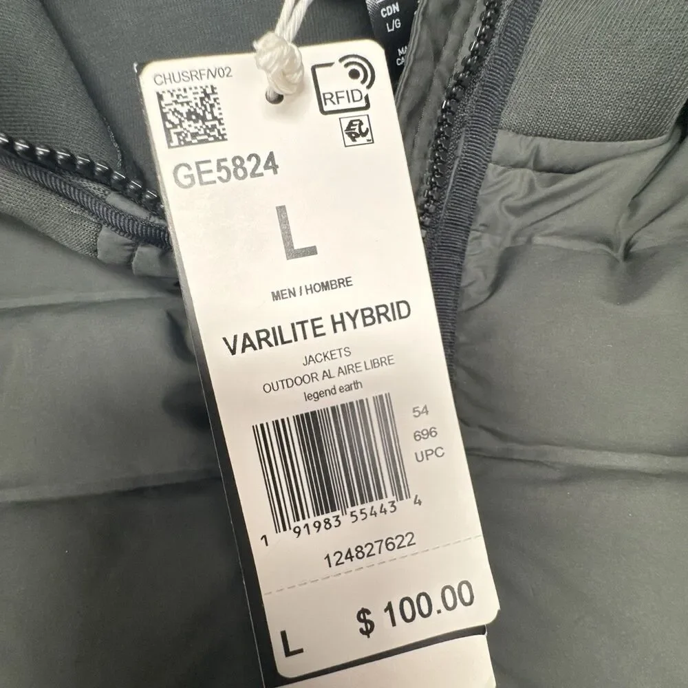 NWT Adidas Varilite Hybrid Mens Casual Outdoor Jacket GE5824 Green - Large